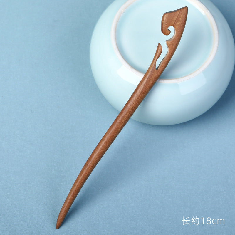 Carved Wood Hair Stick with Crescent Moon Design, additional view 11