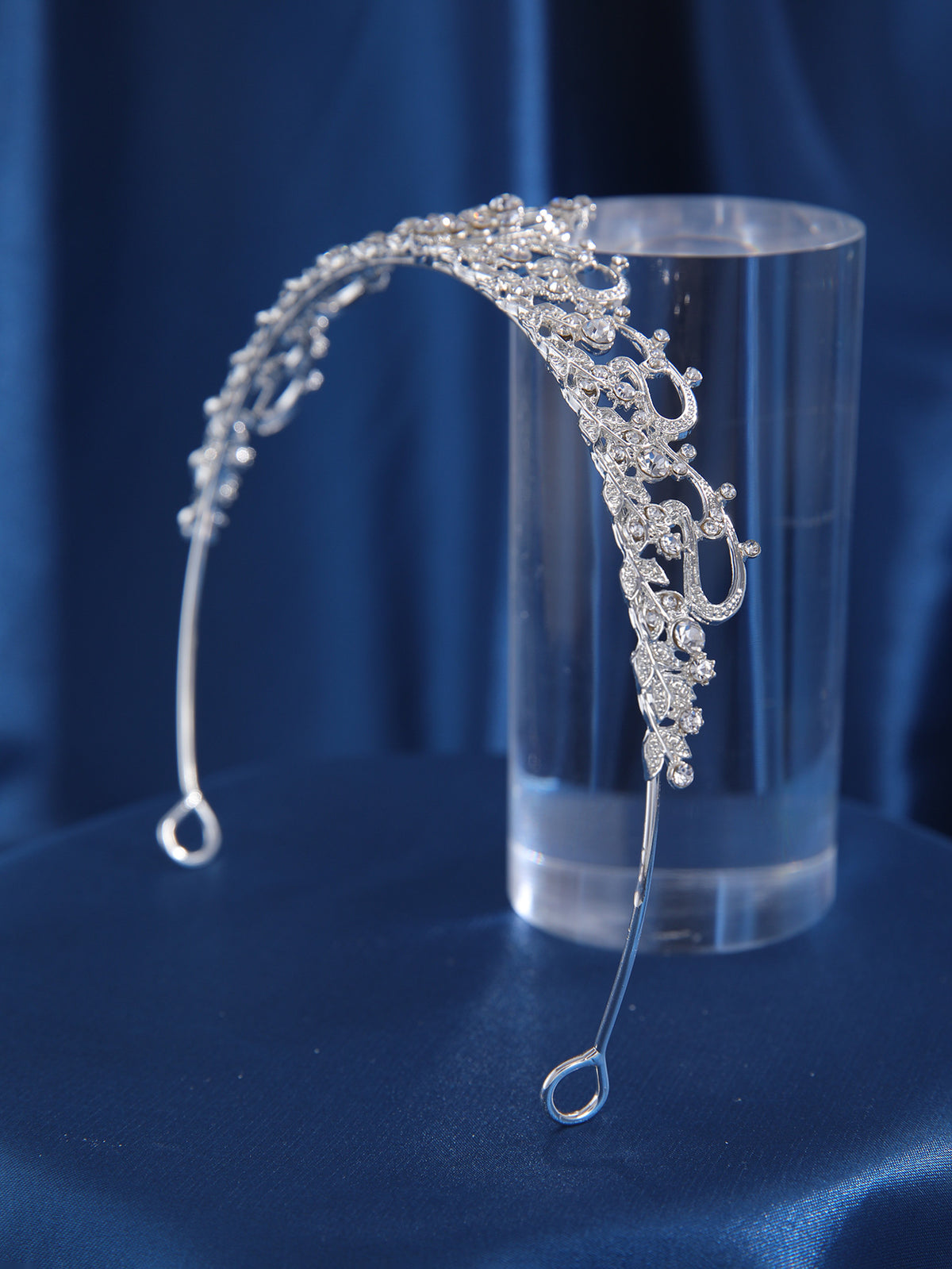 Silver crown headband with ornate openwork and clear stones
