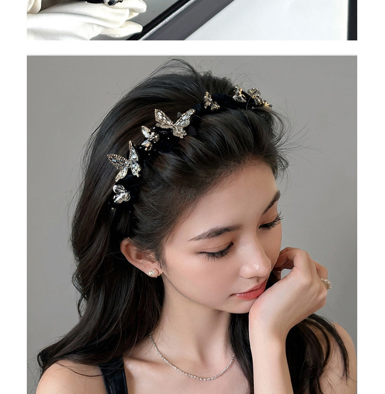 Velvet Headband with Rhinestone Butterfly, additional view 9