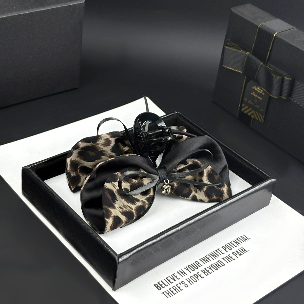 Satin Leopard Print Bow Hair Claw Clip, additional view 4