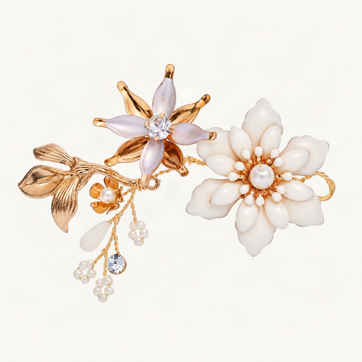 Faux Pearl Rhinestone Floral Bridal Hair Accessory in Gold, Small Headband [FITINY Hair]