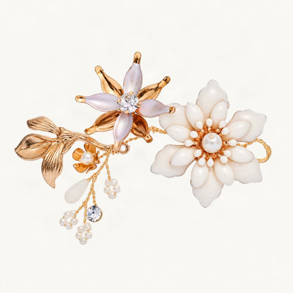 Faux Pearl Rhinestone Floral Bridal Hair Accessory in Gold, Small Headband [FITINY Hair]