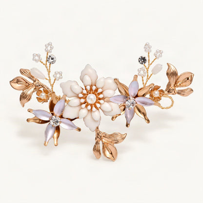 Faux Pearl Rhinestone Floral Bridal Hair Accessory in Gold, Large Headband [FITINY Hair]