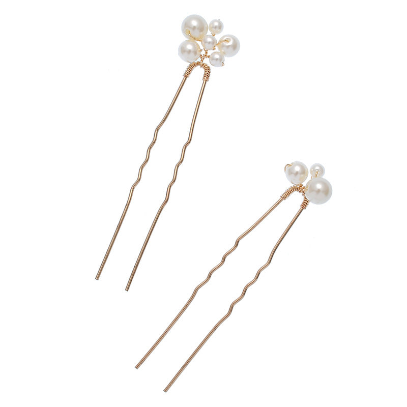 Faux Pearl Crystal Bridal Hair Pins Comb in Gold, Pearl Pins (Pair)
