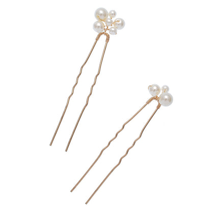Faux Pearl Crystal Bridal Hair Pins Comb in Gold, Pearl Pins (Pair)