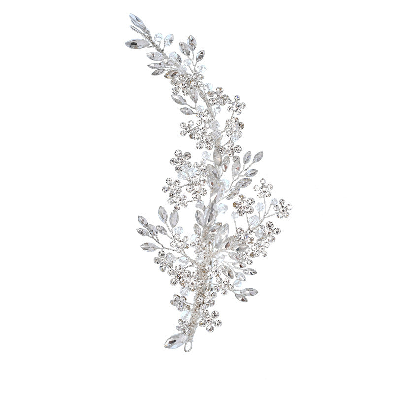 Silver crystal and rhinestone bridal hair vine shown from the opposite side