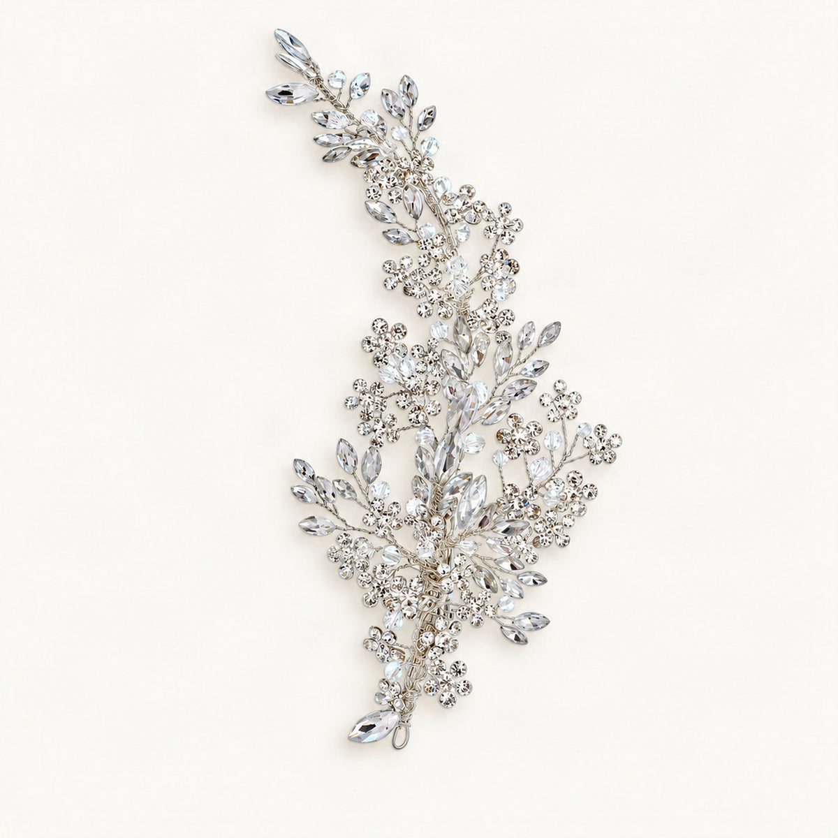 Rhinestone Bridal Hair Vine Leaf Floral in Silver, Right [FITINY Hair]