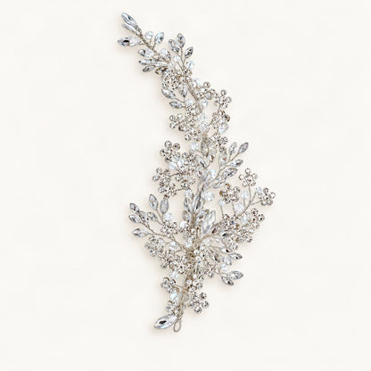 Rhinestone Bridal Hair Vine Leaf Floral in Silver, Right [FITINY Hair]