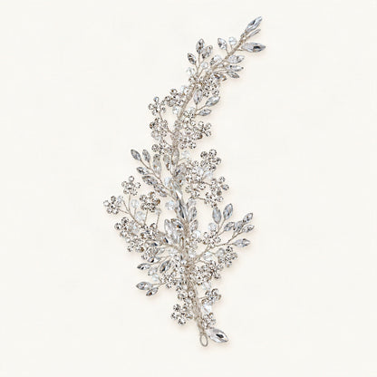 Rhinestone Bridal Hair Vine Leaf Floral in Silver, Left [FITINY Hair]