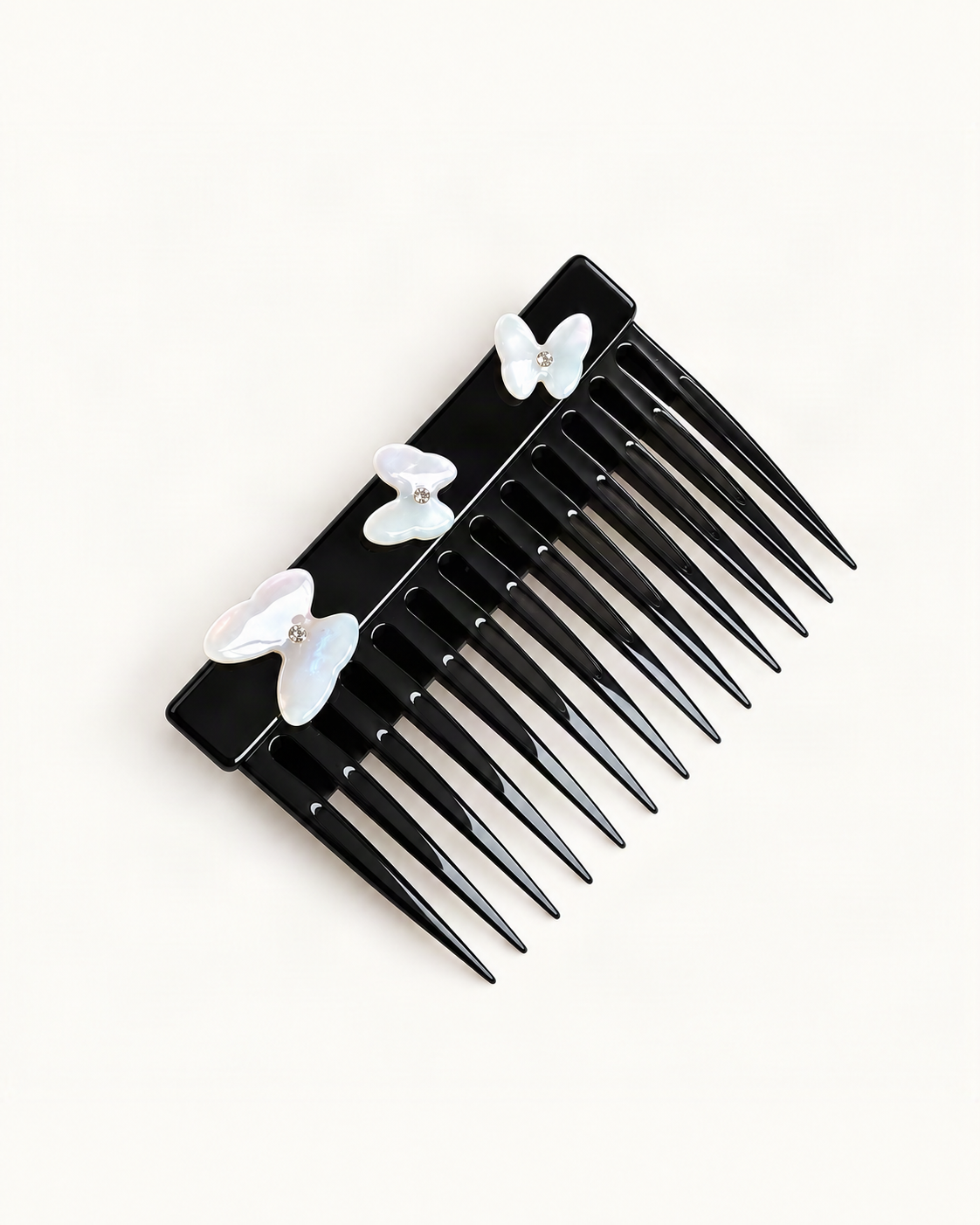 Cellulose Acetate Claw Clip with Faux Pearl Butterfly — Butterfly Comb variant on a warm ivory background [FITINY Hair]