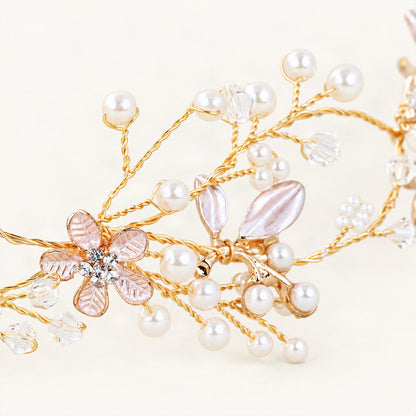 Flower and Faux Pearl Bridal Hair Vine in Gold [FITINY Hair]