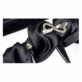 Padded Satin Headband with Twisted Pleats and Rhinestone Bow