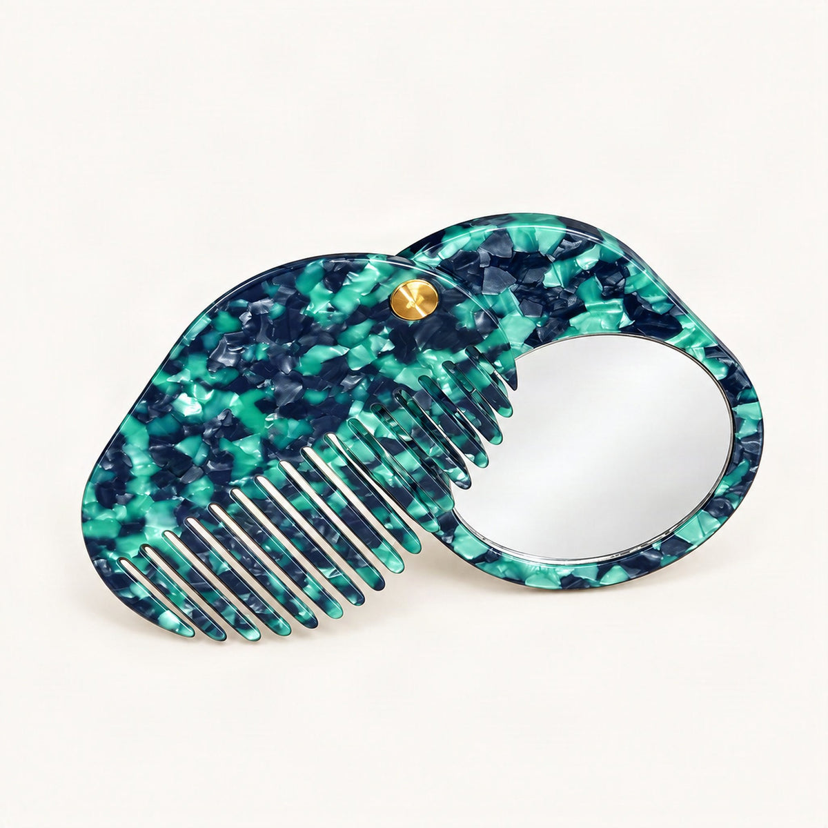 Acetate Pocket Mirror Comb in Teal Floral [FITINY Hair]