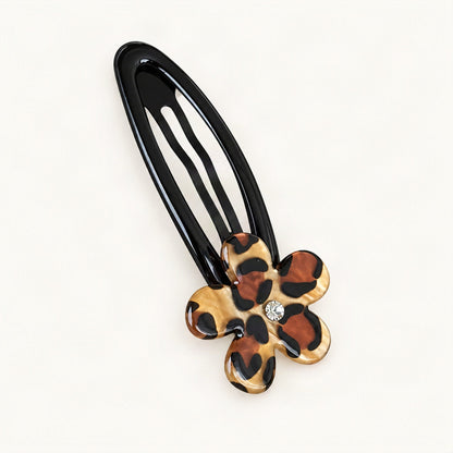 Flower Hair Clip with Rhinestone Accent in Latte Leopard [FITINY Hair]