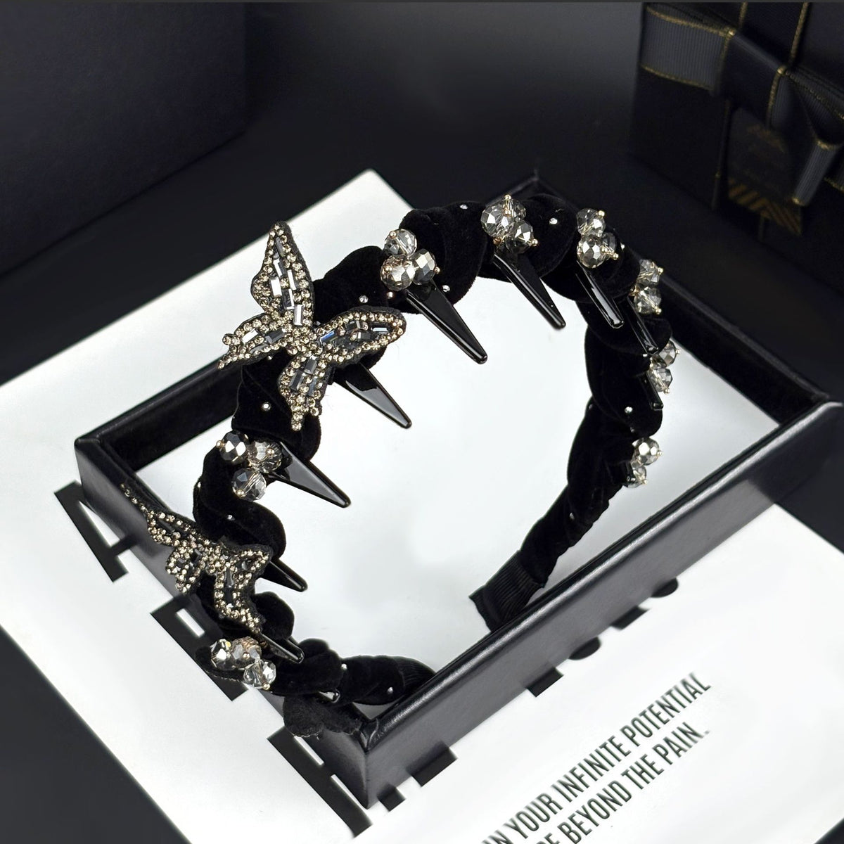 Velvet Headband with Rhinestone Butterfly, additional view 1