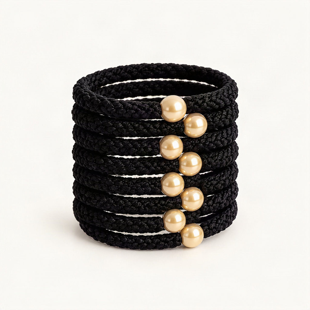 Braided Elastic Hair Ties with Bead Detail, 5.5 cm in Black [FITINY Hair]