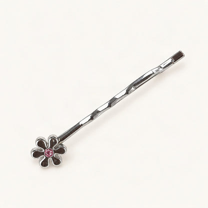 Metal Rhinestone Flower Bobby Pins, 2.05 in in Pink, Pink Flower [FITINY Hair]