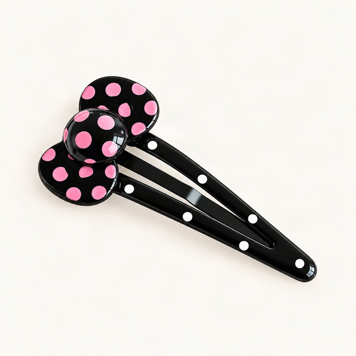 Pink and black polka dot cellulose acetate hair clip in pointed shape [FITINY Hair]