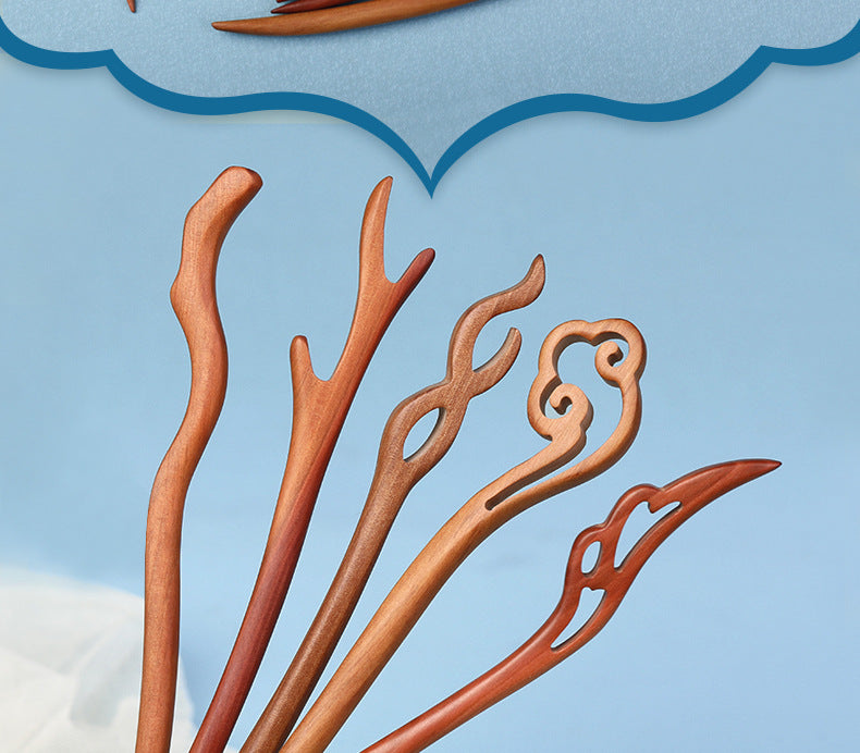 Carved Wood Hair Stick with Antler Design, additional view 6