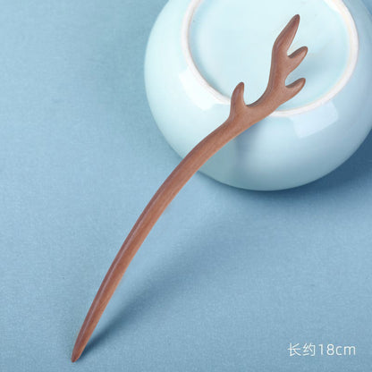 Carved Wood Hair Stick with Antler Design, additional view 11