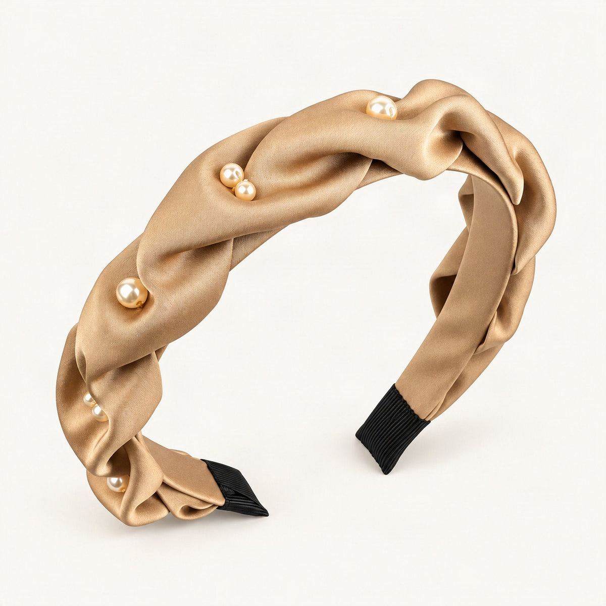 Brown pleated headband with pearl detail [FITINY Hair]