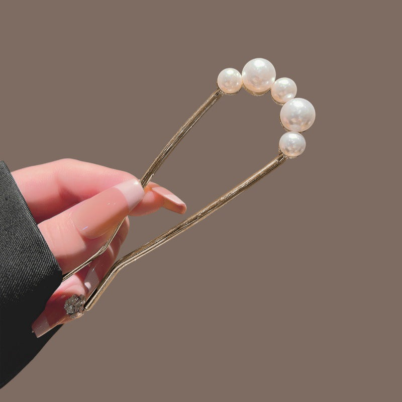 Five-Pearl Metal U-Pin Hair Stick, additional view 1