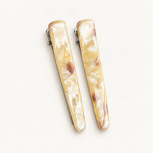 Slim Marbled Acetate Side Clips, Set of 2 in Cream [FITINY Hair]