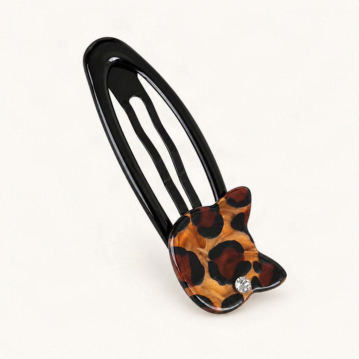 Acrylic Cat Hair Clip with Rhinestone Detail in Chocolate Leopard [FITINY Hair]