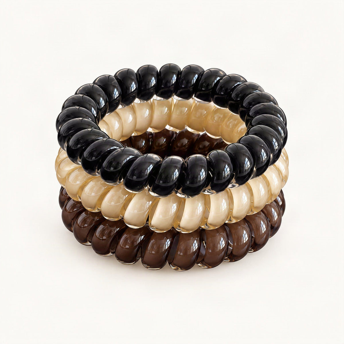 Three brown stretch hair ties in a coordinated set [FITINY Hair]