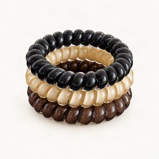 Three brown stretch hair ties in a coordinated set [FITINY Hair]