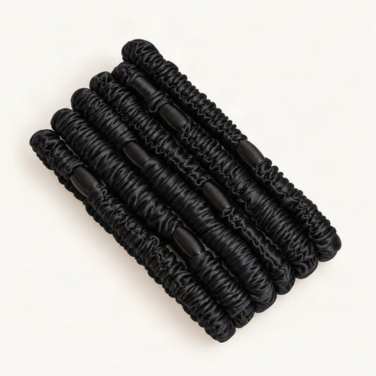 Silky Skinny Scrunchie Hair Ties, Set of 12 in Black [FITINY Hair]
