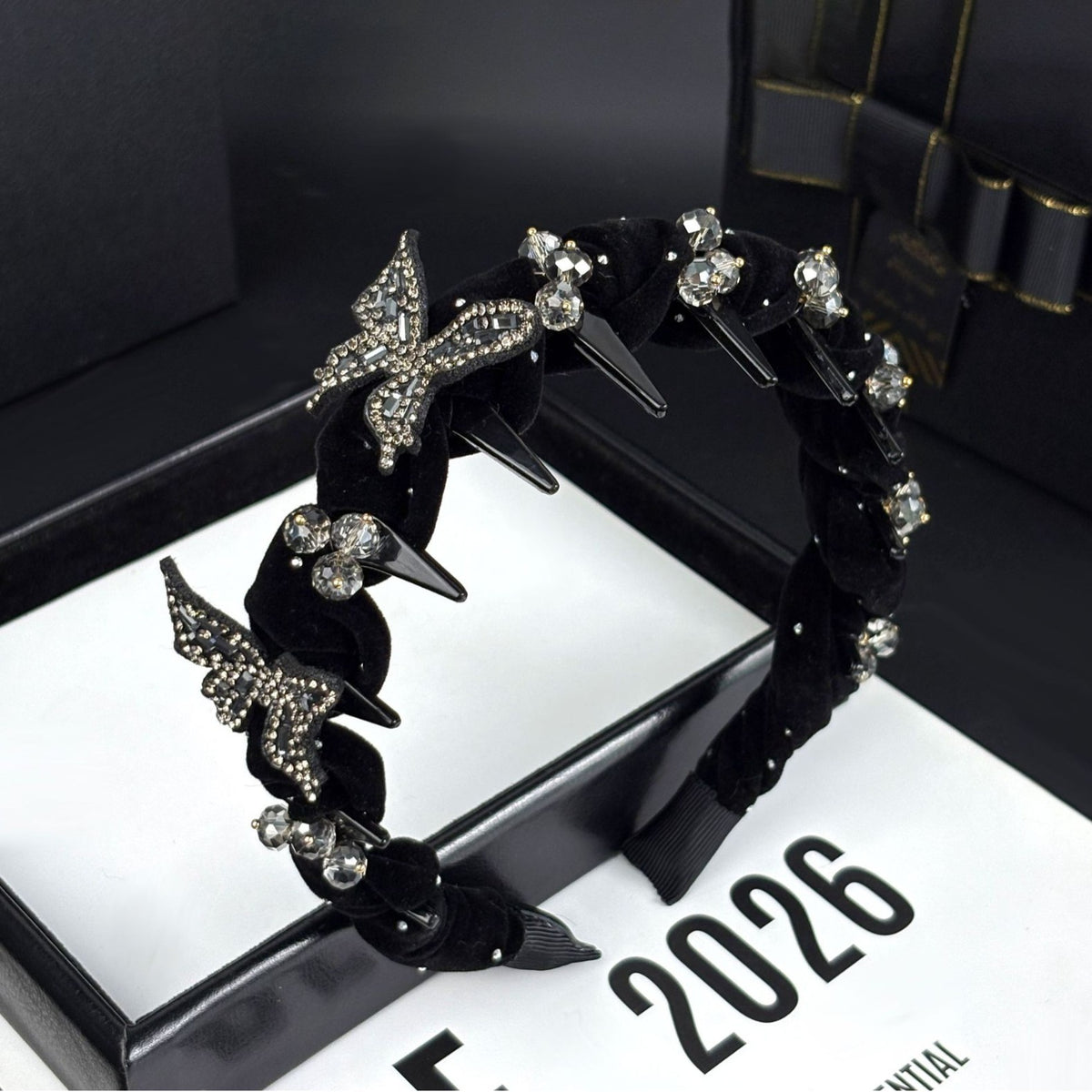 Velvet Headband with Rhinestone Butterfly, additional view 2