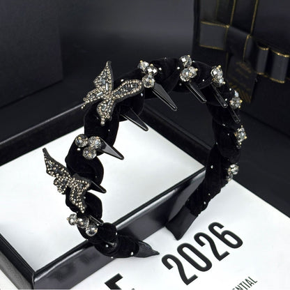 Velvet Headband with Rhinestone Butterfly, additional view 2