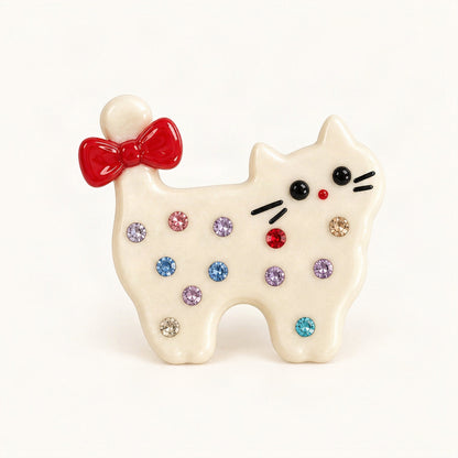 Acetate 4 cm Rhinestone Cat Hair Clip in White [FITINY Hair]