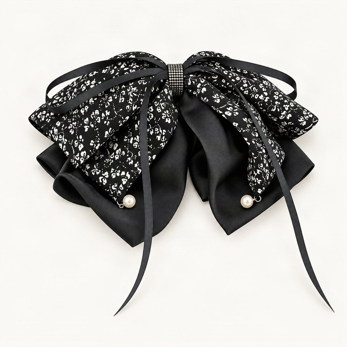 Floral fabric bow hair clip with draped satin tails [FITINY Hair]