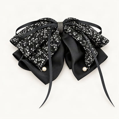Floral fabric bow hair clip with draped satin tails [FITINY Hair]