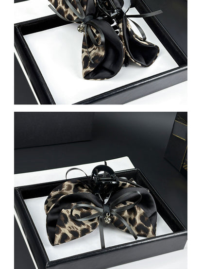 Satin Leopard Print Bow Hair Claw Clip, additional view 3