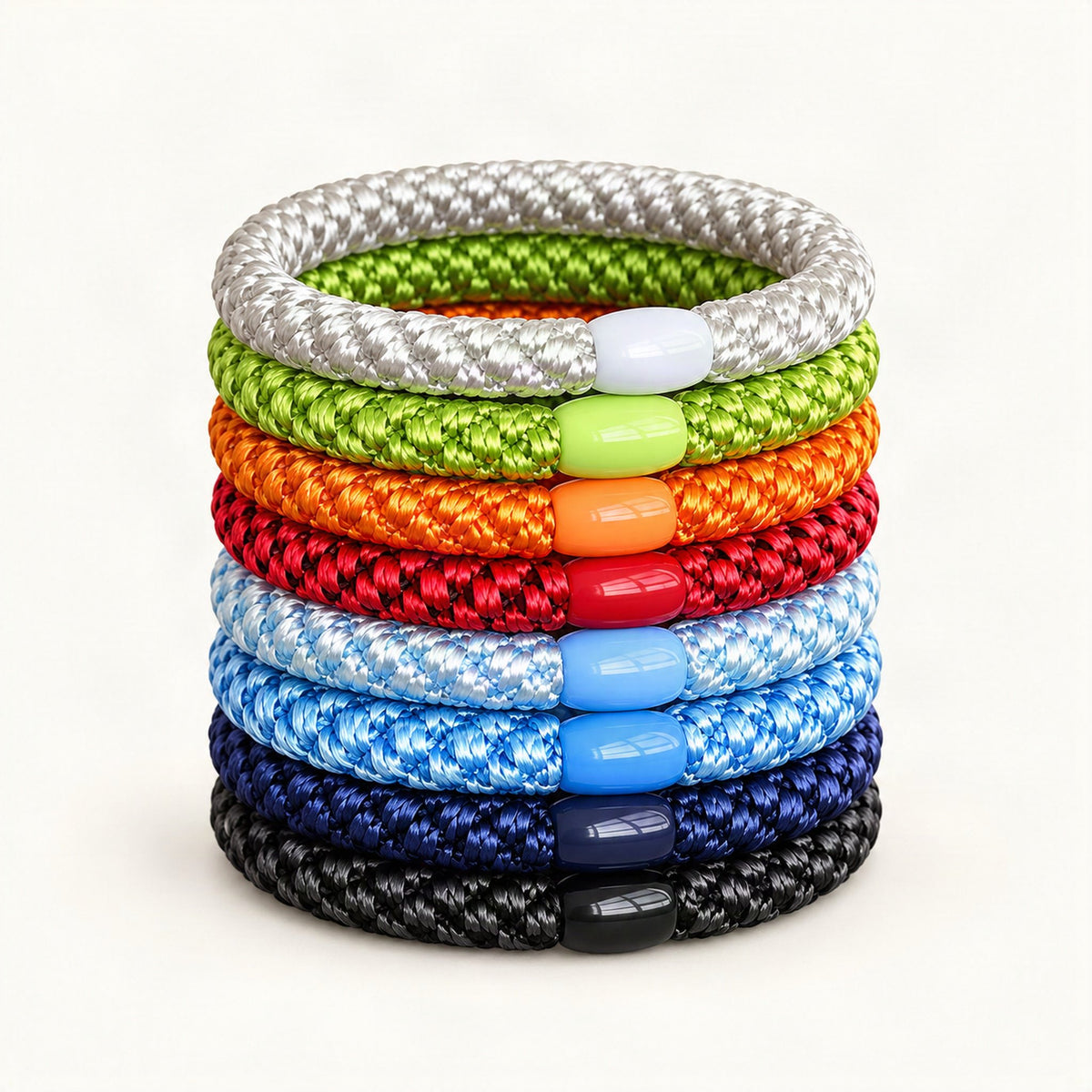 Rainbow braided elastic hair tie shown from the front [FITINY Hair]