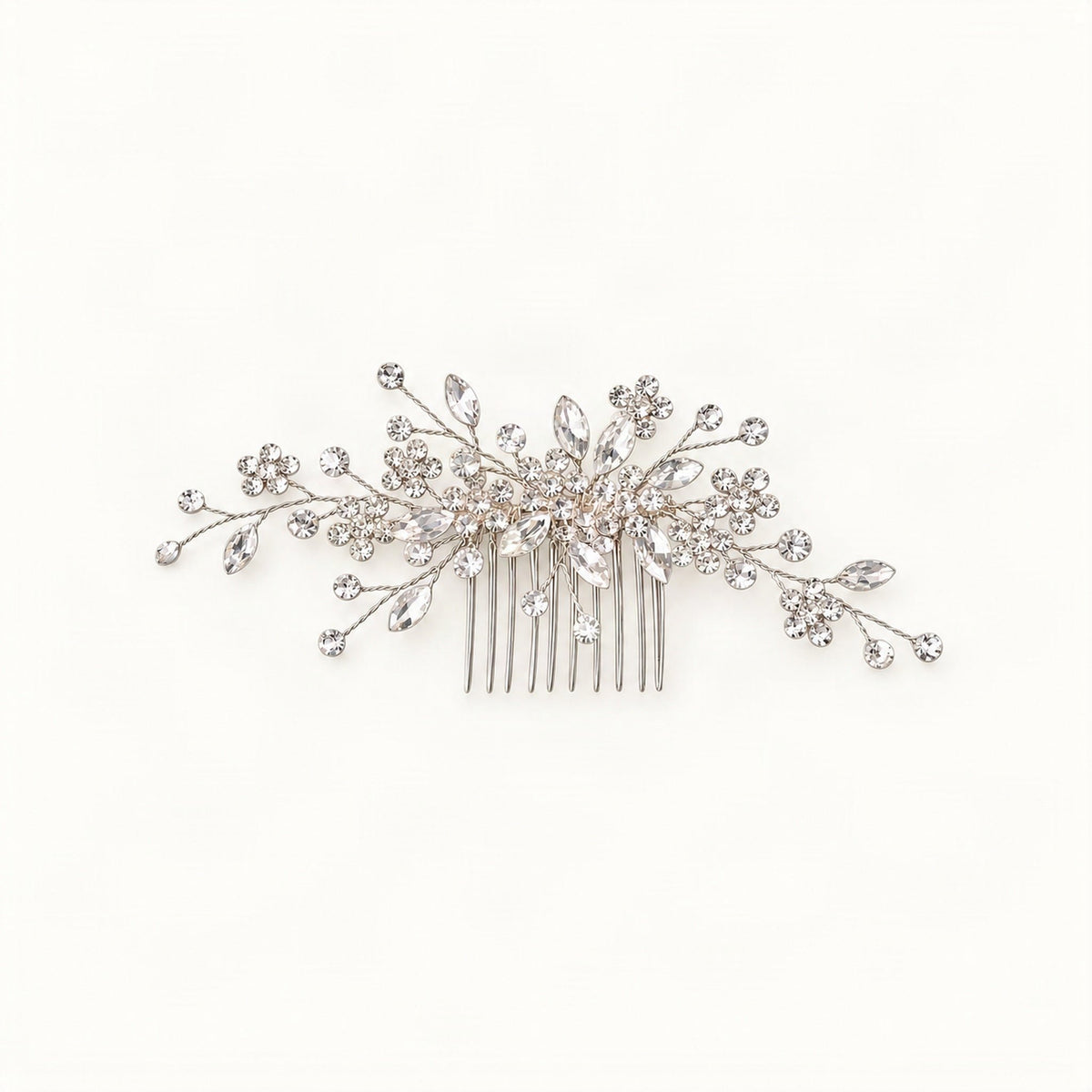 Wide floral crystal hair comb with slender metal teeth [FITINY Hair]