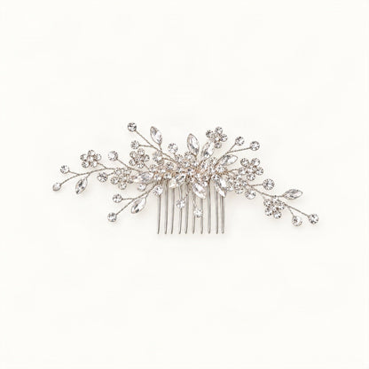 Wide floral crystal hair comb with slender metal teeth [FITINY Hair]