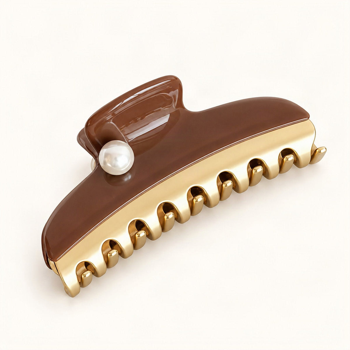 Acetate Claw Hair Clip with Faux Pearl Accent in Brown [FITINY Hair]