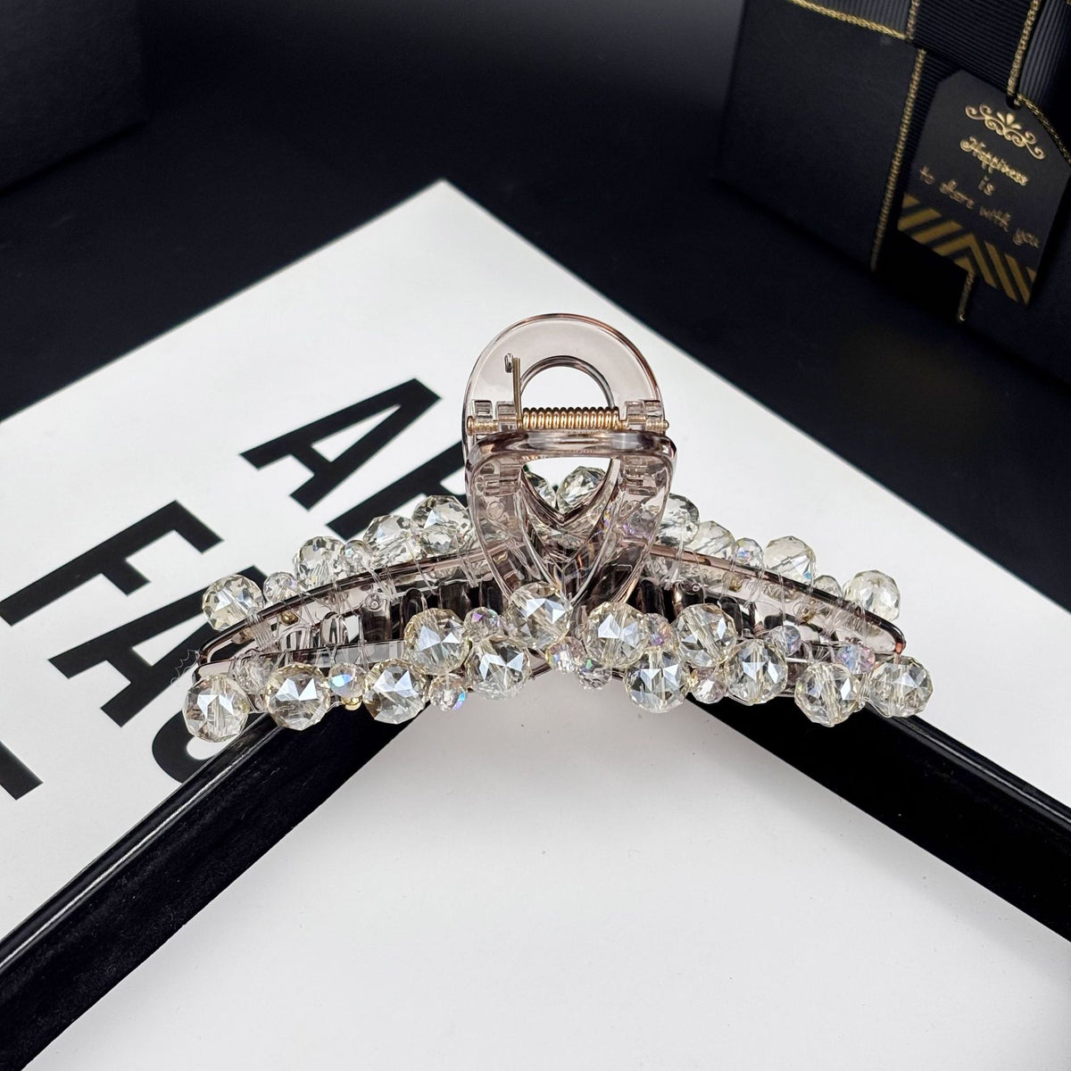 Crystal Rhinestone Large Beaded-Edge Claw Clip, additional view 4
