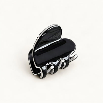 Mini Cellulose Acetate Heart Claw Clip, 1.3 in in Black & White [FITINY Hair]