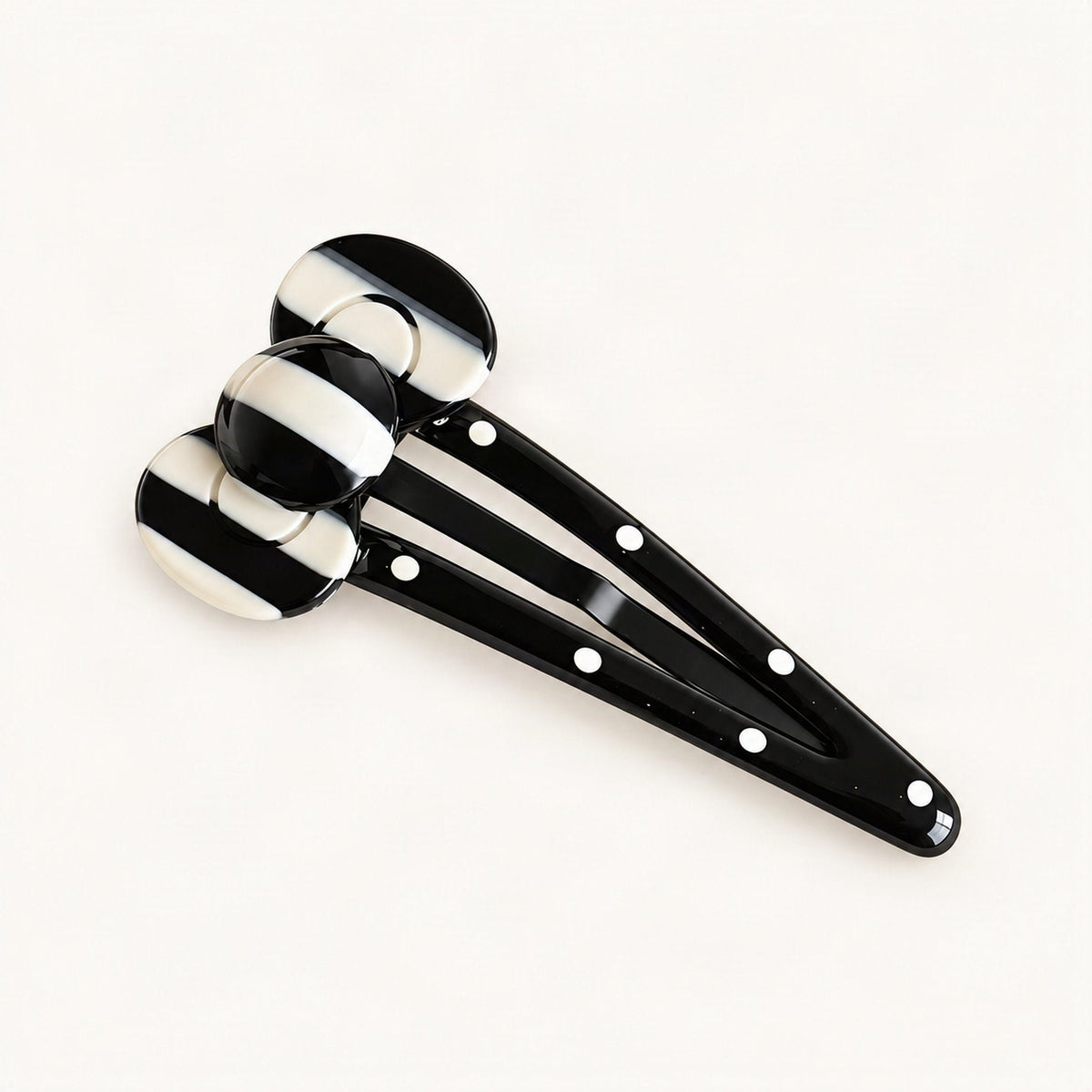 Cellulose Acetate 7.5 cm Polka Dot Hair Clip in Black Stripe, Pointed [FITINY Hair]