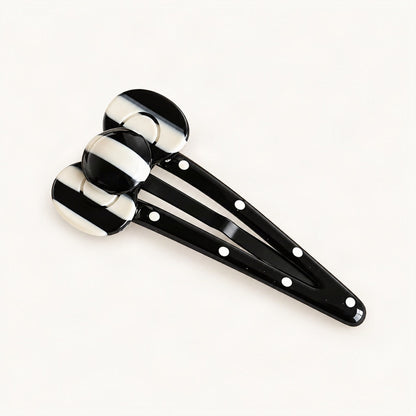 Cellulose Acetate 7.5 cm Polka Dot Hair Clip in Black Stripe, Pointed [FITINY Hair]