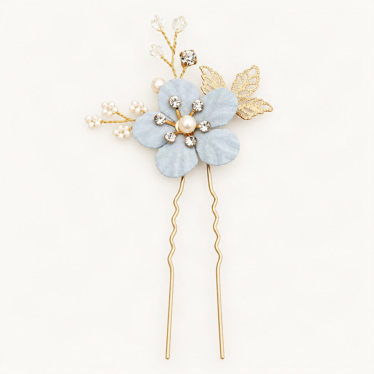 Gold hair pins featuring floral, crystal, and clear bead details [FITINY Hair]