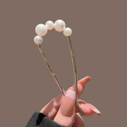 Five-Pearl Metal U-Pin Hair Stick, additional view 4
