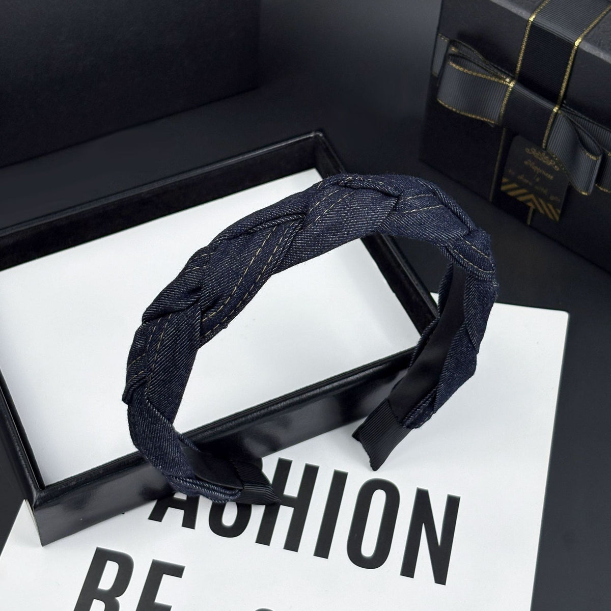 Braided Denim Headband – Twisted Knot Style, additional view 1