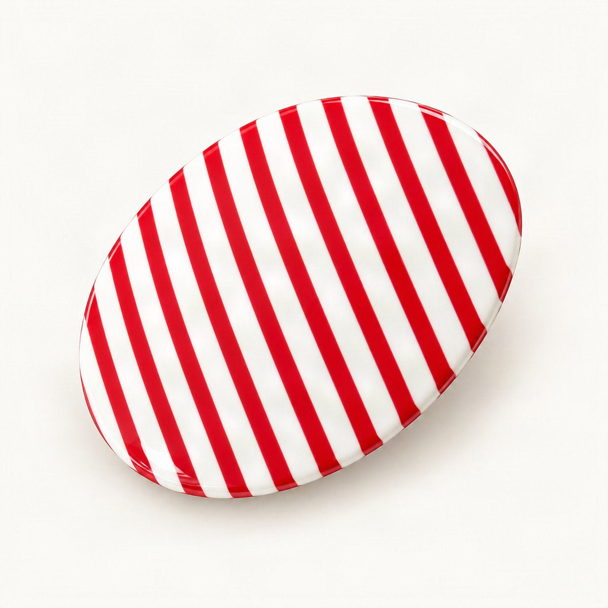 Cellulose Acetate Spring Hair Clip in Red Stripe, Oval [FITINY Hair]