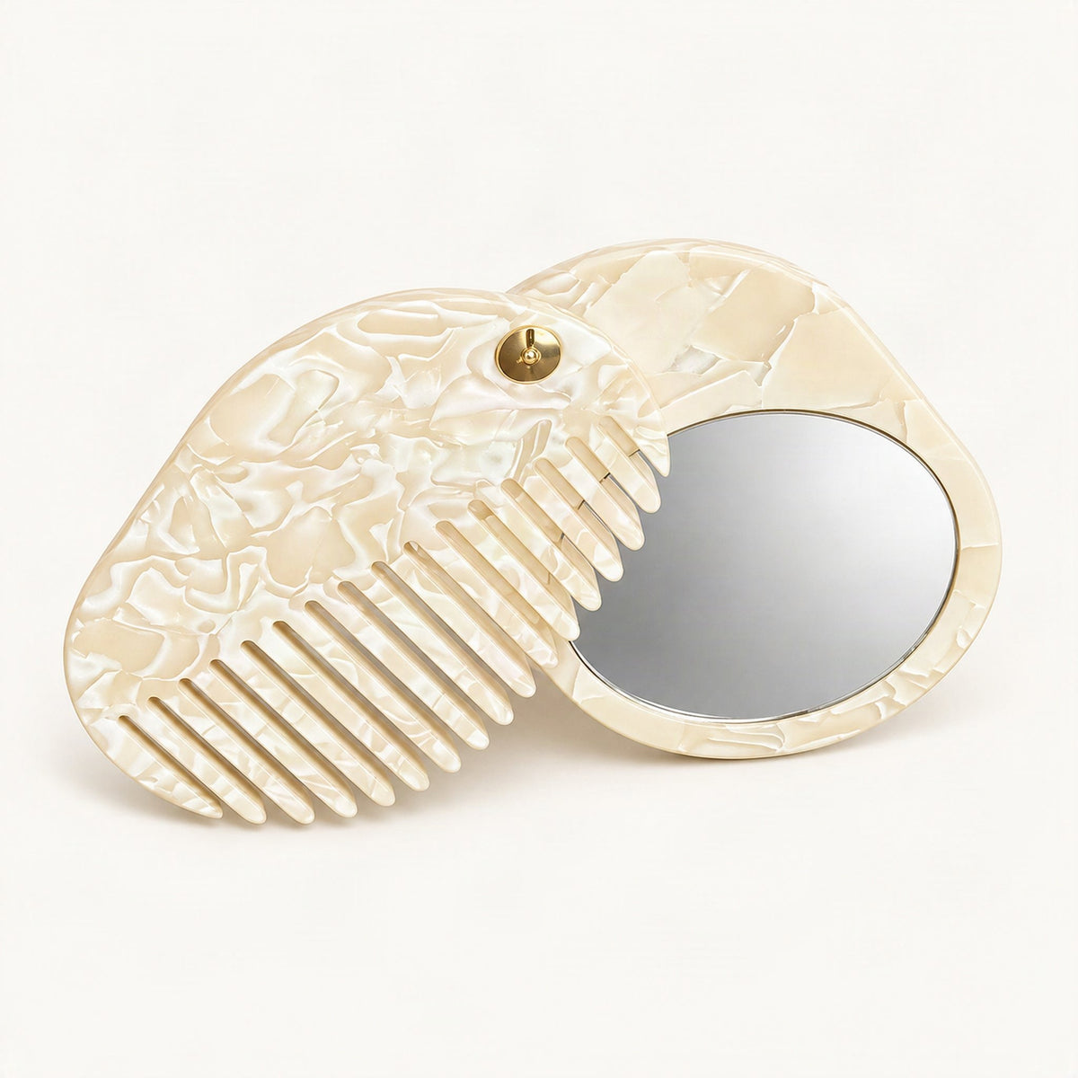 Acetate Pocket Mirror Comb in Cream Floral [FITINY Hair]